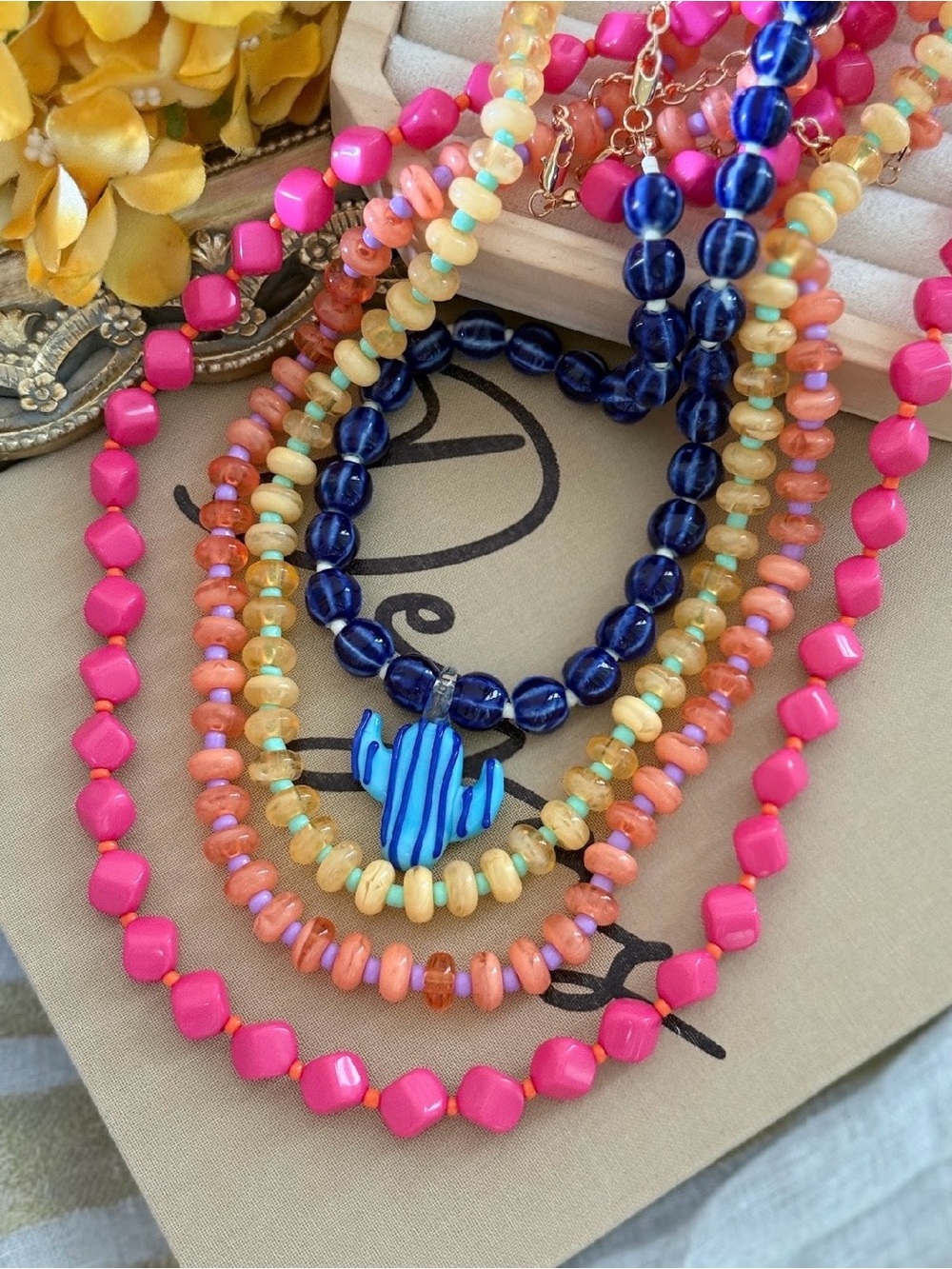 Zara Style PACK OF 4 BEADED CACTUS NECKLACES New Season